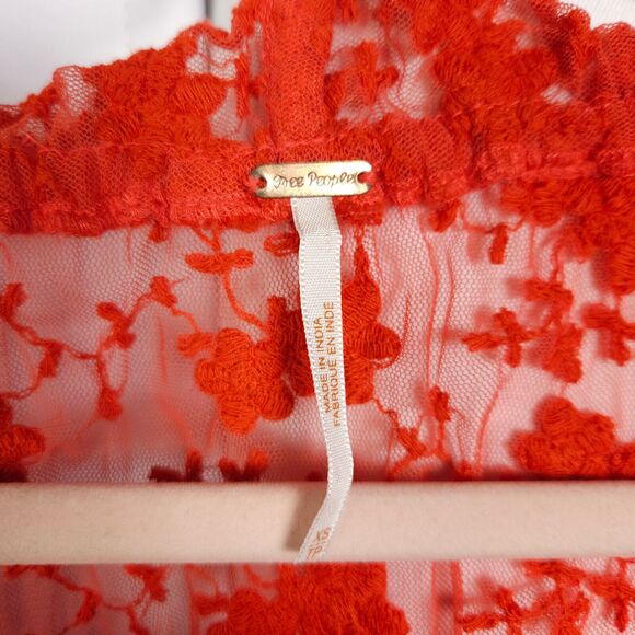 Free People Womens XS Red Floral Jubilee Embroidered Sheer Blouse Top - Picture 3 of 8